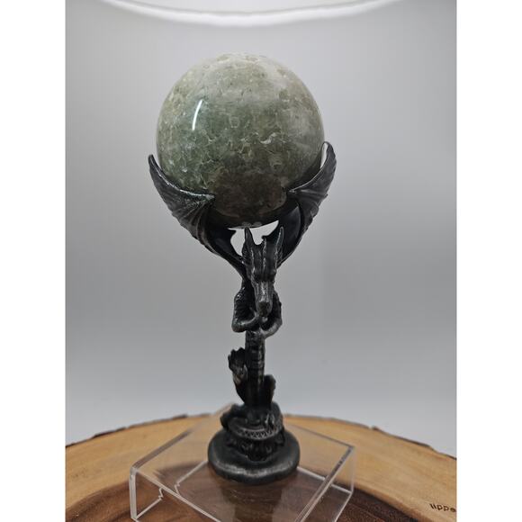 1lb 70mm Green Quartz W/Dragon Stand - Picture 3 of 15